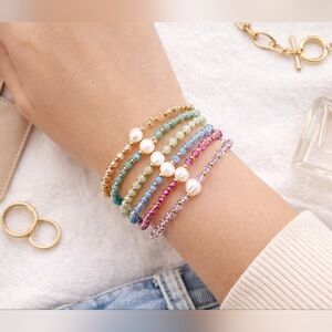 New IDEAJOY Colorful Glass Beaded Bracelet Set Natural Pearl Faceted Glass Beads